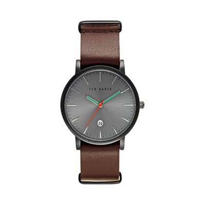 Men's grey and brown leather strap watch te10026444
